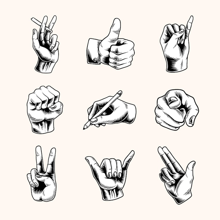 Vecteur gratuit ensemble de symboles de gestes de la main cool