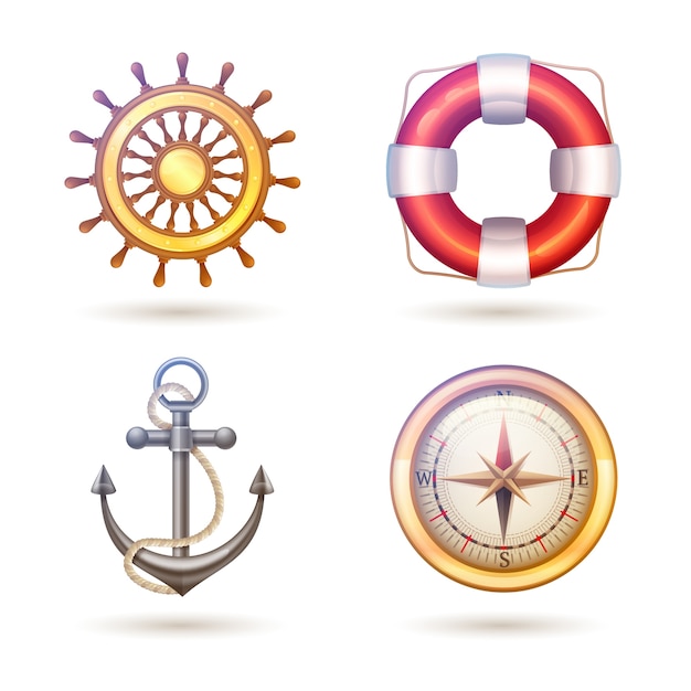 Vecteur gratuit ensemble de symboles marins