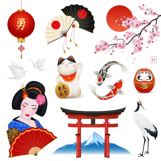 Vecteur gratuit ensemble de symboles nationaux japonais