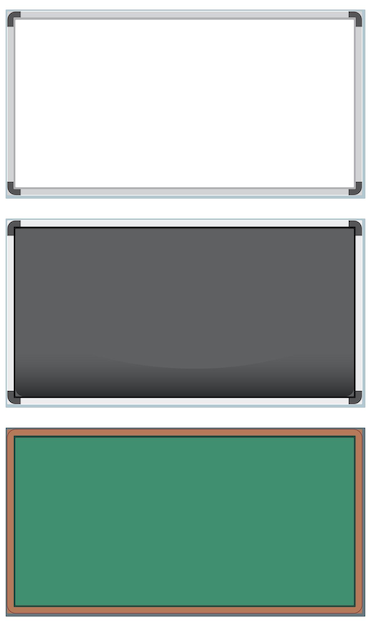 Vecteur gratuit ensemble de tableau blanc et tableaux noirs