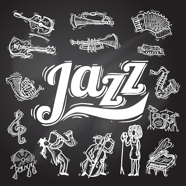 Vecteur gratuit ensemble de tableau de jazz