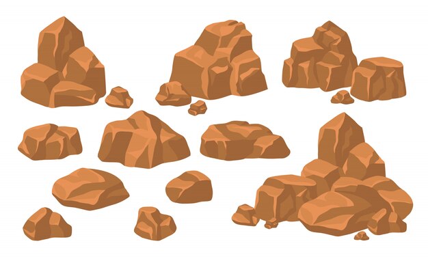 Ensemble de tas de pierres de roche