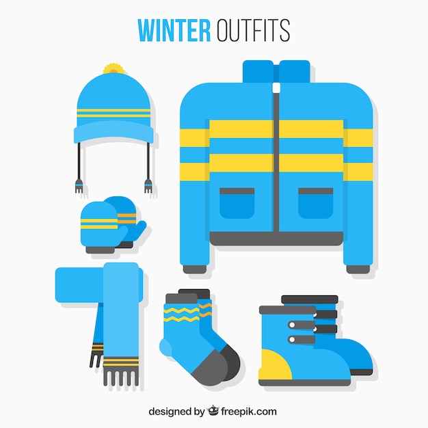 Vecteur gratuit ensemble de tenue d'hiver et d'accessoires