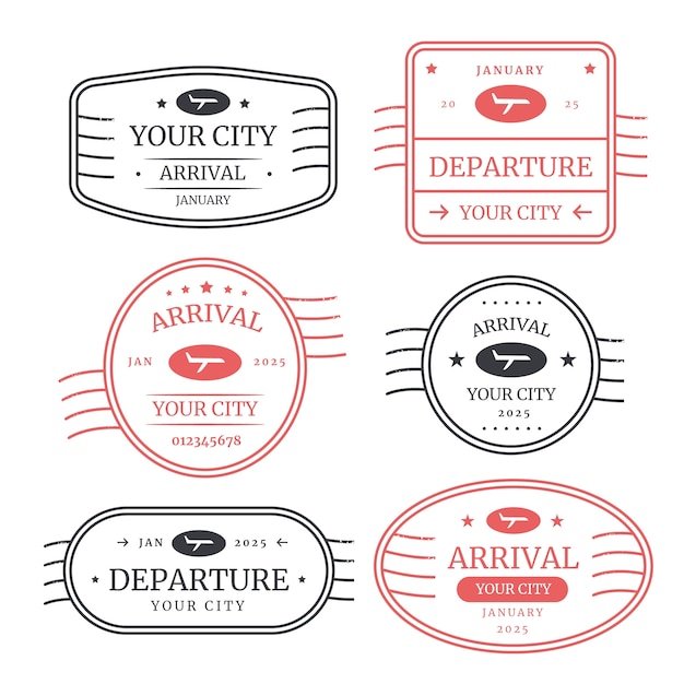 Vecteur gratuit ensemble de timbres de passeport design plat