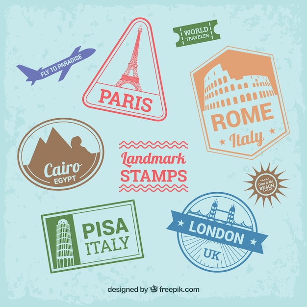 Ensemble de timbres de point de repère dans le style plat