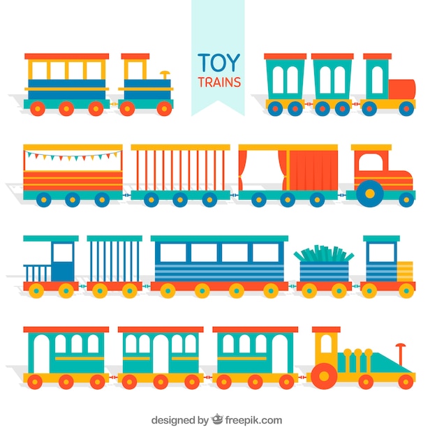 Ensemble De Trains à Jouets Avec Une Variété De Wagons