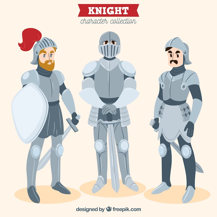 Vecteur gratuit ensemble de trois armures de chevaliers