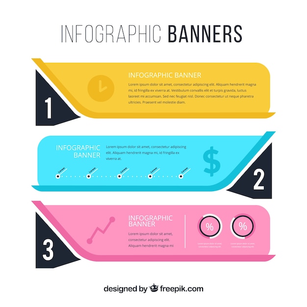 Vecteur gratuit ensemble de trois bannières infographiques colorées