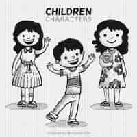 Vecteur gratuit ensemble de trois enfants dessinés à la main