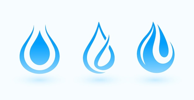 Vecteur gratuit ensemble de trois gouttes d'eau bleues créatives conception d'icône