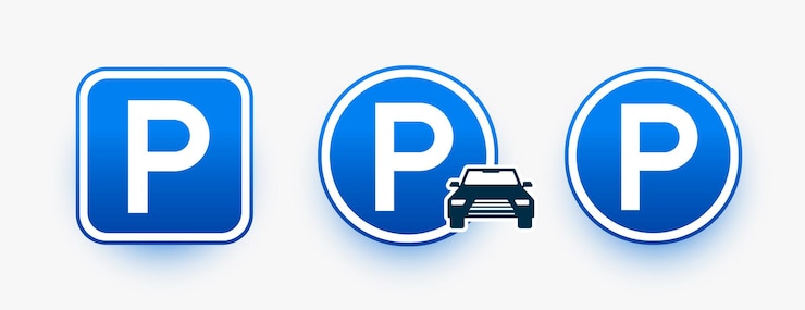 Vecteur gratuit un ensemble de trois panneaux de signalisation de stationnement sur fond blanc