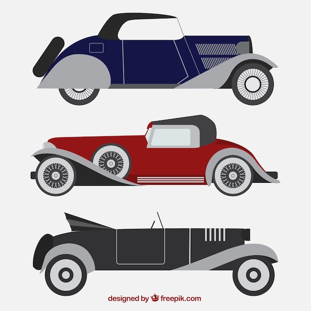 Ensemble de trois véhicules élégants dans la conception plate