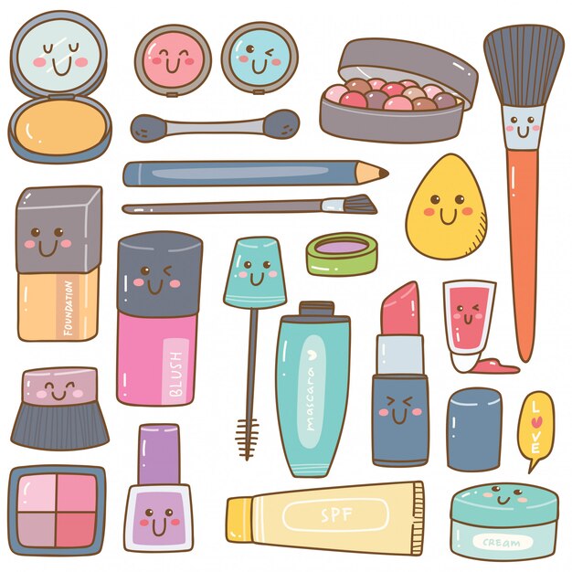 Ensemble de  dessins avec des cosm tiques kawaii  pour le 