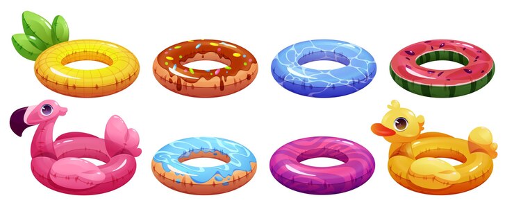 Vecteur gratuit ensemble de tubes gonflables en caoutchouc pour anneaux de natation