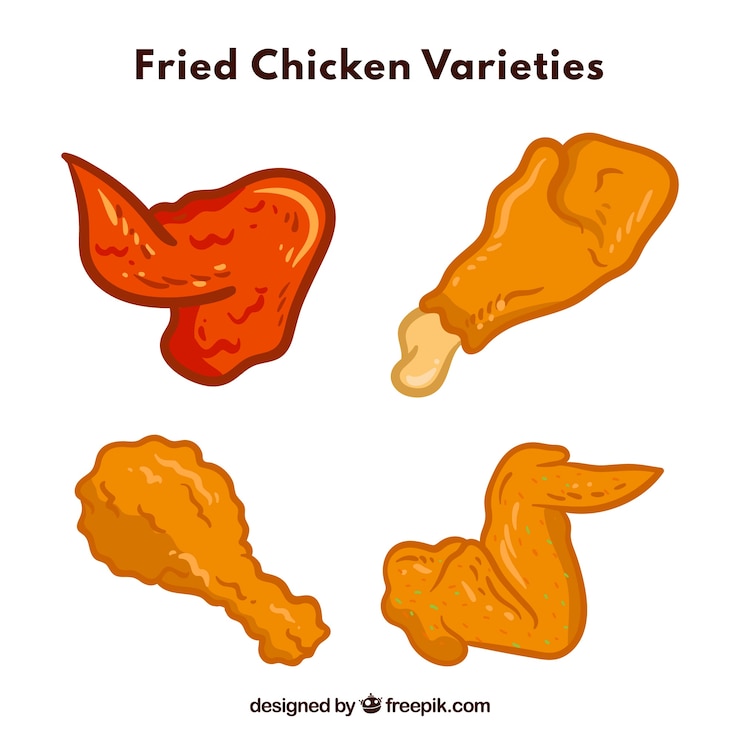 Vecteur gratuit ensemble de types de poulet frits à la main