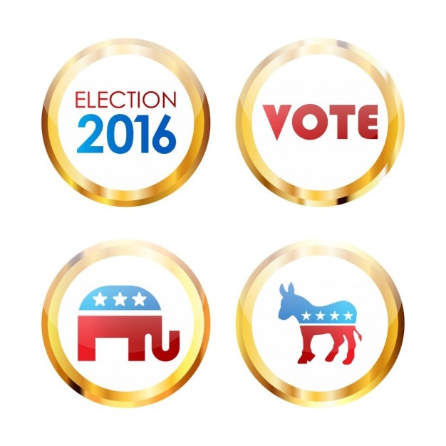 Vecteur gratuit ensemble de us boutons de l'élection présidentielle en 2016