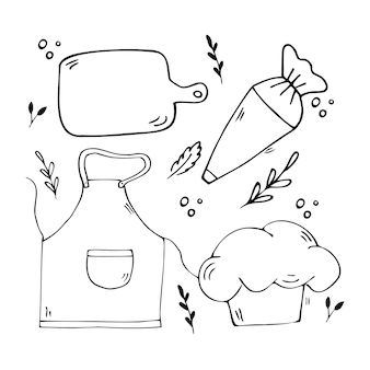 Ensemble d'ustensiles de cuisine doodle dessinés à la main outils et appareils de cuisine de cuisine