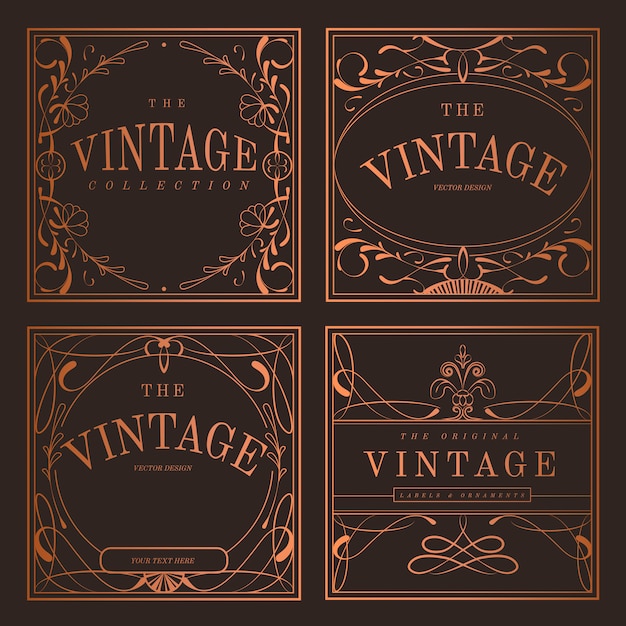 Vecteur gratuit ensemble de vecteur de badges art nouveau bronze vintage