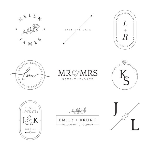 Ensemble de vecteur de conception insigne mariage invitation