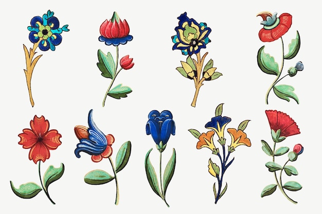 Ensemble De Vecteur D'illustration De Fleur Vintage, Présentant Des œuvres D'art Du Domaine Public