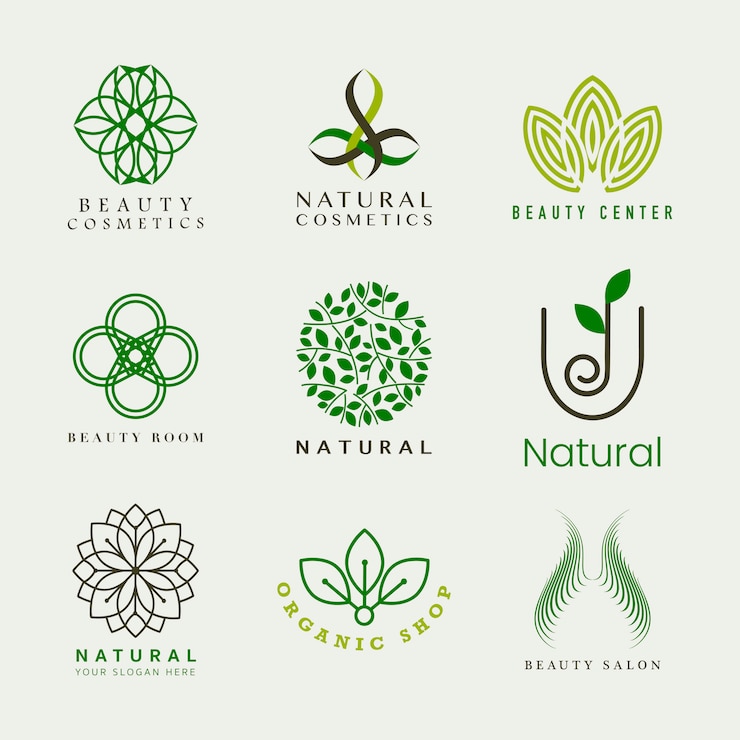 Vecteur gratuit ensemble de vecteur de logo de cosmétiques naturels