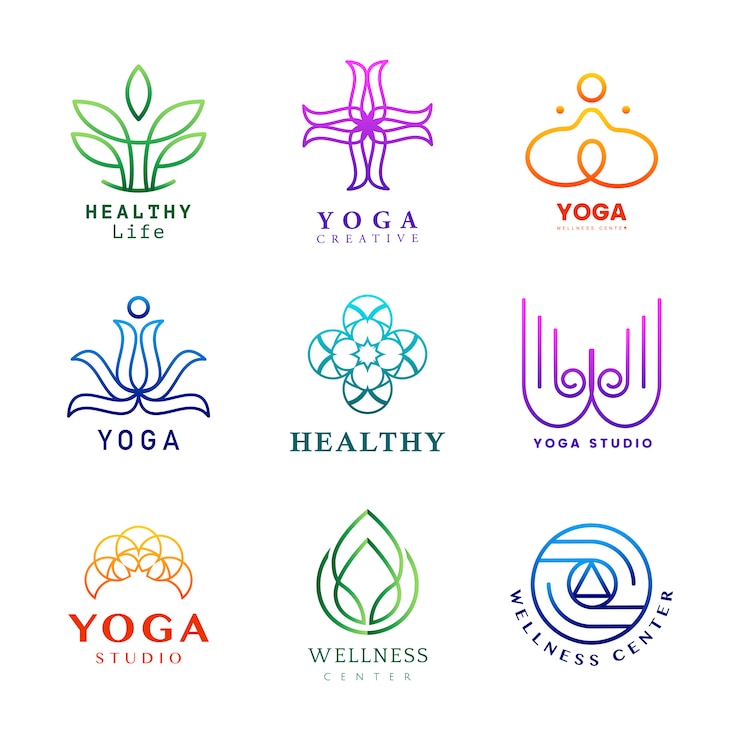 Vecteur gratuit ensemble de vecteur de logo d&#39;yoga coloré