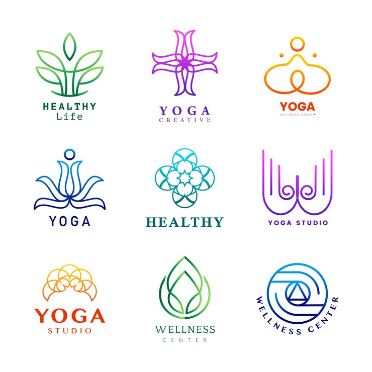 Vecteur gratuit ensemble de vecteur de logo d&#39;yoga coloré