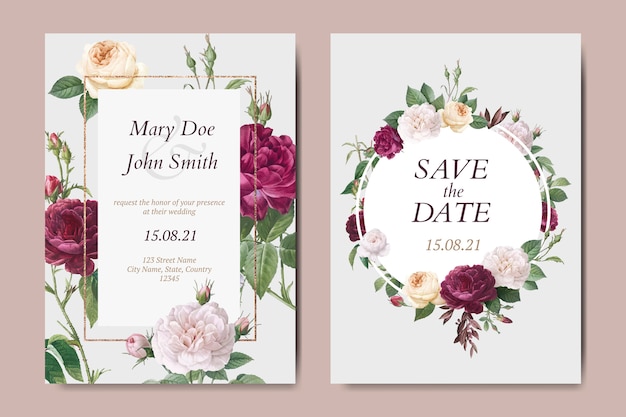 Ensemble de vecteurs de carte invitation mariage floral