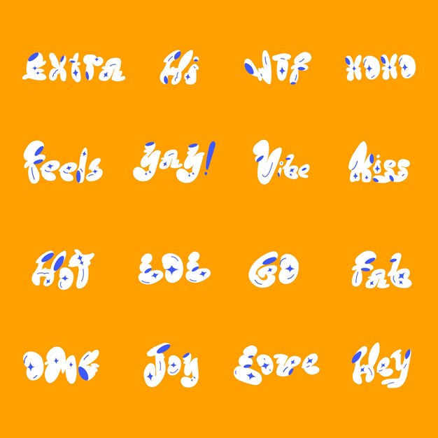 Ensemble de vecteurs de typographie d'autocollant de mot doodle gras