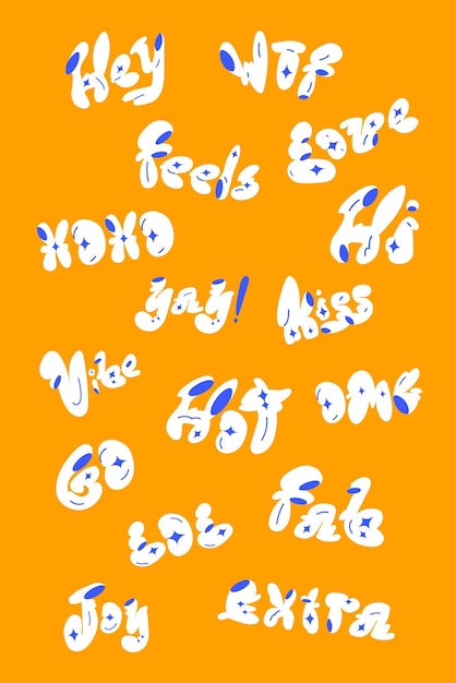 Ensemble De Vecteurs De Typographie D'autocollant De Mot Doodle Gras