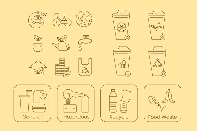 Vecteur gratuit ensemble vectoriel d'éléments de conception d'icônes d'environnement