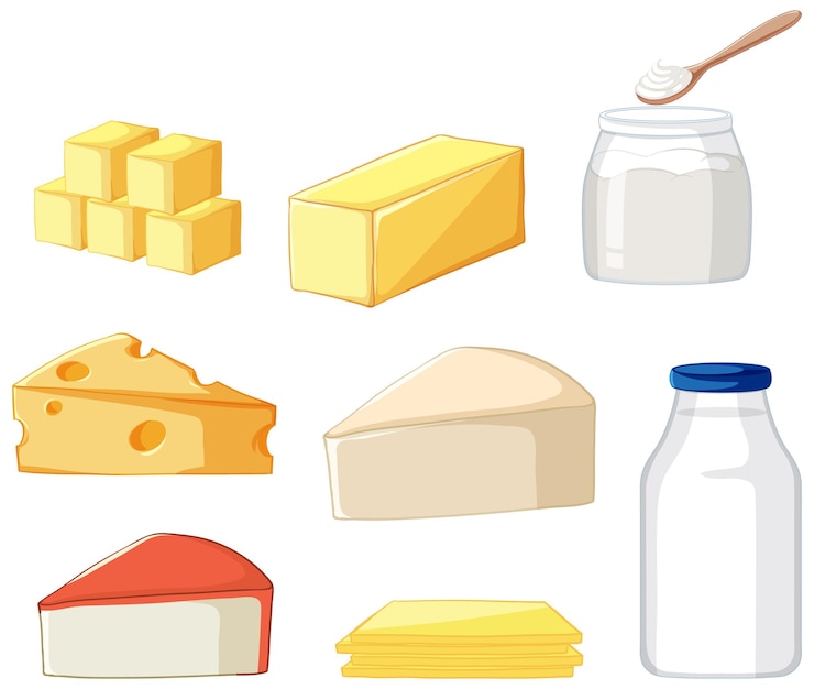 Vecteur gratuit ensemble vectoriel de produits laitiers assortis