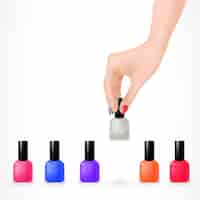 Vecteur gratuit ensemble de vernis à ongles et main de femme