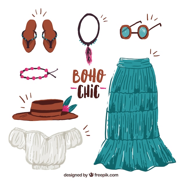 Vecteur gratuit ensemble de vêtements dans le style boho