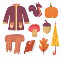 Vecteur gratuit ensemble de vêtements et élément d'objet pour le temps d'automne