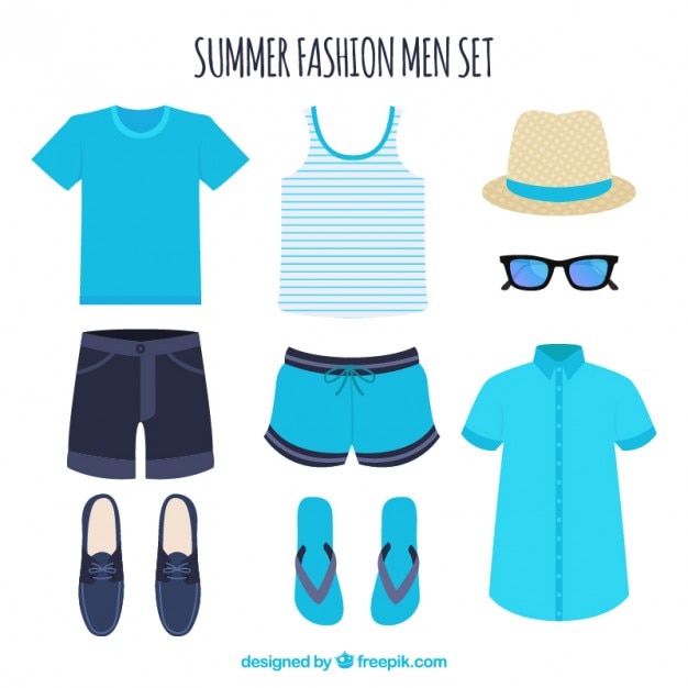 Vecteur gratuit ensemble de vêtements d&#39;été pour l&#39;homme