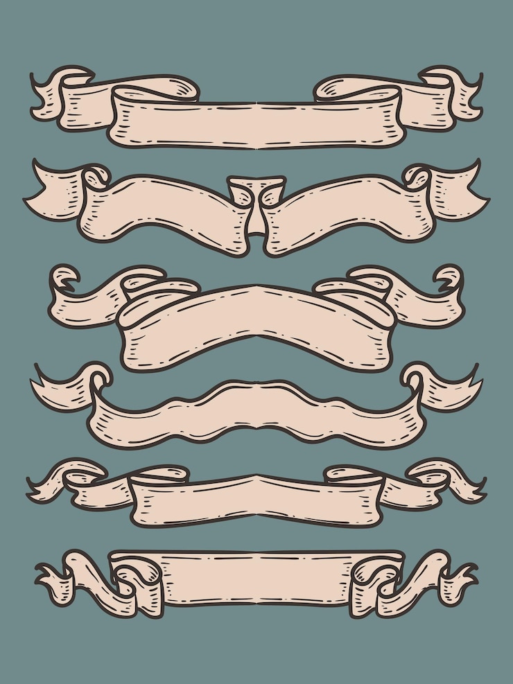 Vecteur gratuit ensemble de vieilles bannières de ruban vintage et dessin dans le style de gravure