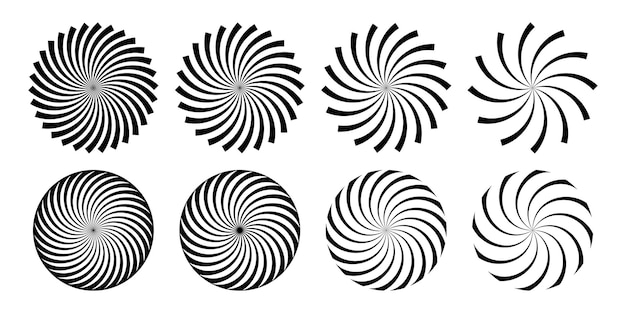 Vecteur gratuit ensemble de vortex en spirale hypnotique pack d'illusions d'optique abstraites en noir et blanc vertige de tourbillon géométrique avec effet de rotation