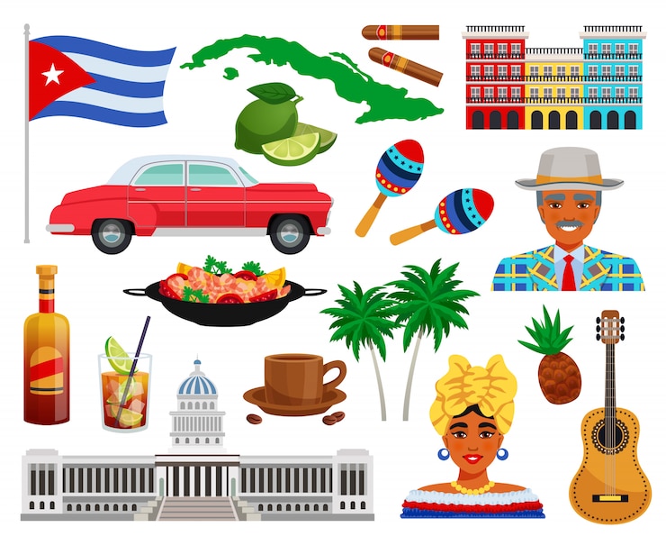 Vecteur gratuit ensemble de voyage cuba