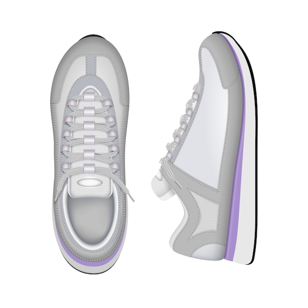 Entraînement Sportif Chaussures De Course à La Mode Chaussures De Tennis Blanches Haut Et Côté Vue Rapprochée Composition Réaliste