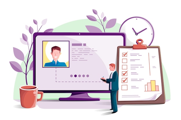Vecteur gratuit entretien d'embauche en ligne