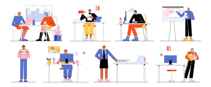 Vecteur gratuit entretien en ligne du concept de travail rh avec les candidats