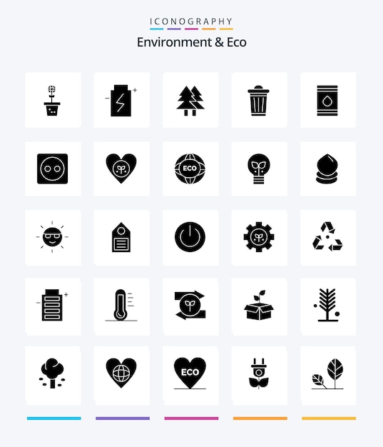 Vecteur gratuit environnement créatif et pack d'icônes eco 25 glyph solid black tels que l'environnement de puissance énergie joyeux environnement
