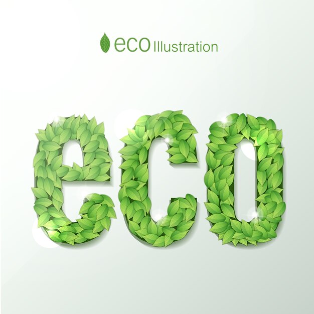 Environnement avec texte écologique composé de lettres formées par des feuilles vertes