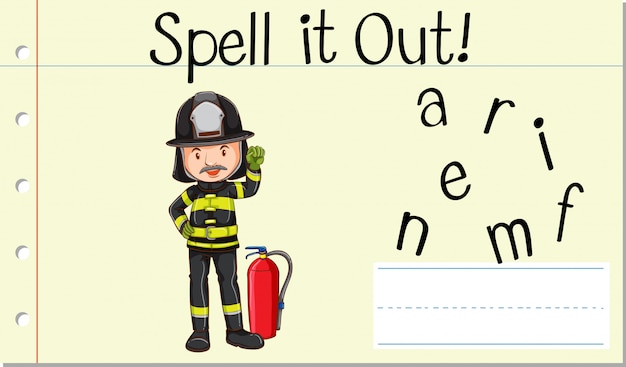Vecteur gratuit Épeler le mot anglais pompier