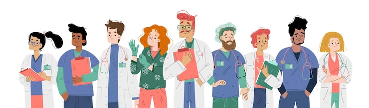 Vecteur gratuit équipe hospitalière avec médecins et infirmières en uniforme