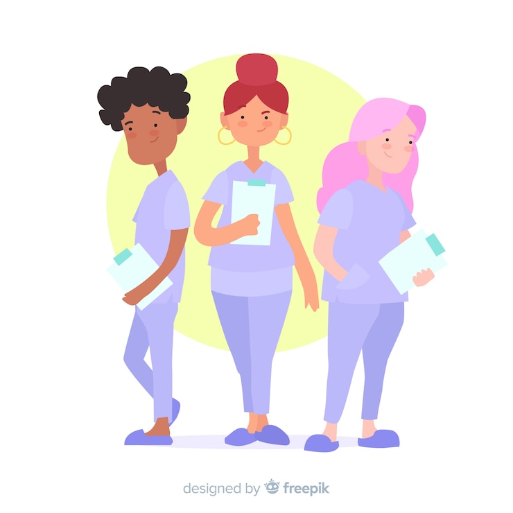 Vecteur gratuit équipe d'infirmières dessinées à la main