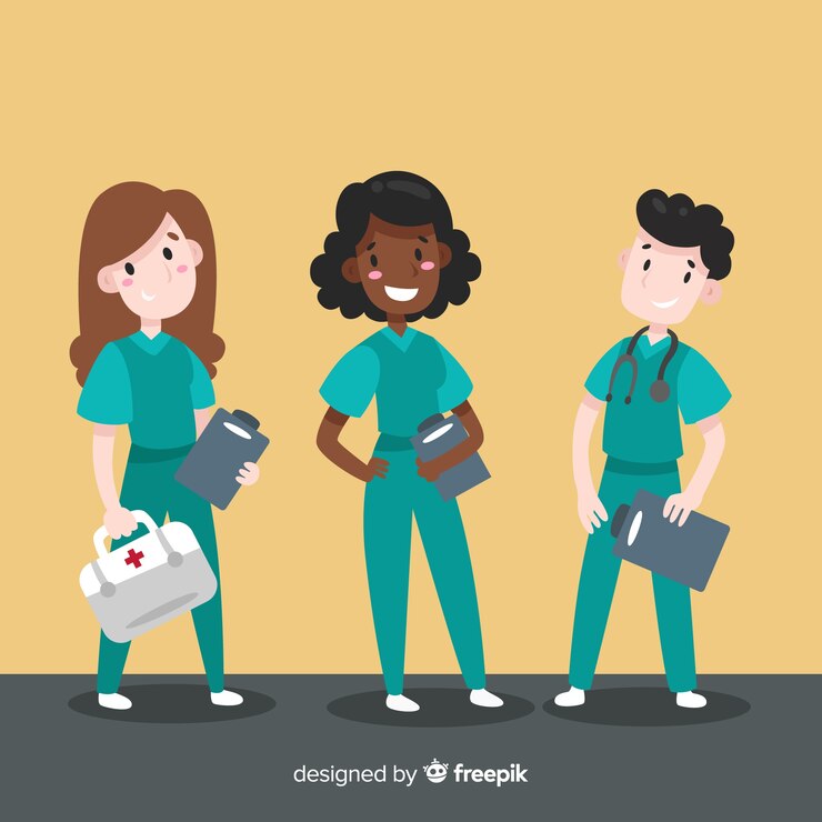 Vecteur gratuit équipe d'infirmières dessinées à la main