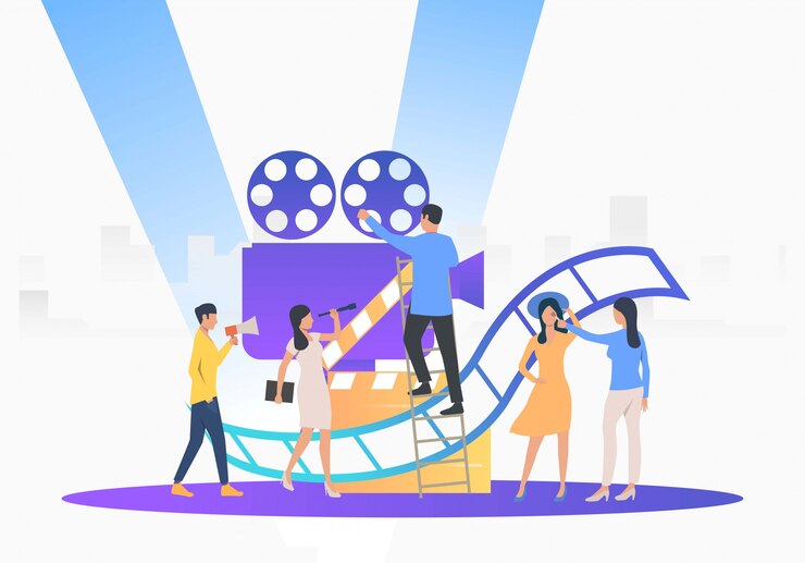 Vecteur gratuit équipe de tournage se prépare pour le film