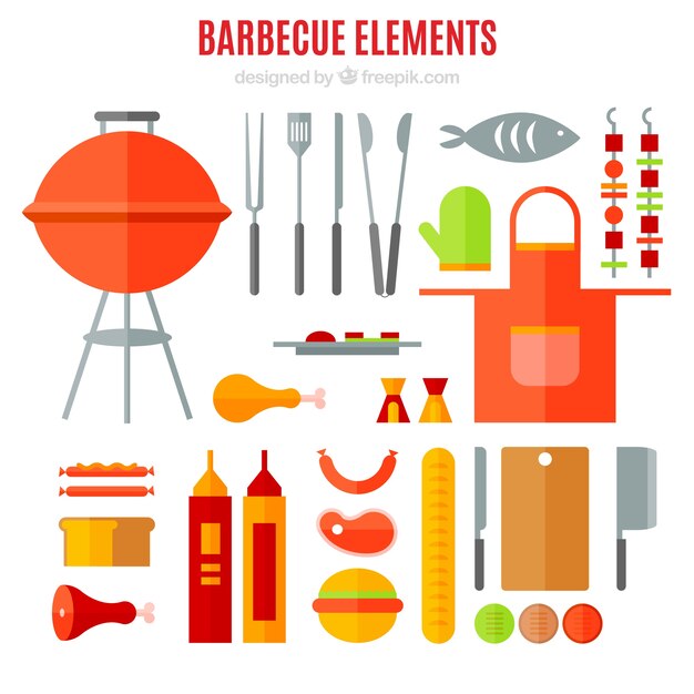 Vecteur gratuit Équipement de barbecue et de la nourriture